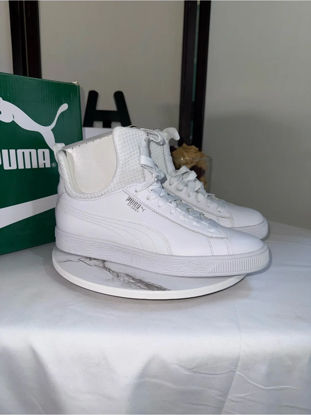 Puma White High-Top Leather Sneakers Basket Fierce EP Jr